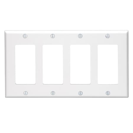Leviton Decora 4-Gang Smooth Plastic Rocker Decorator Wall Plate, White 005-80412-00W